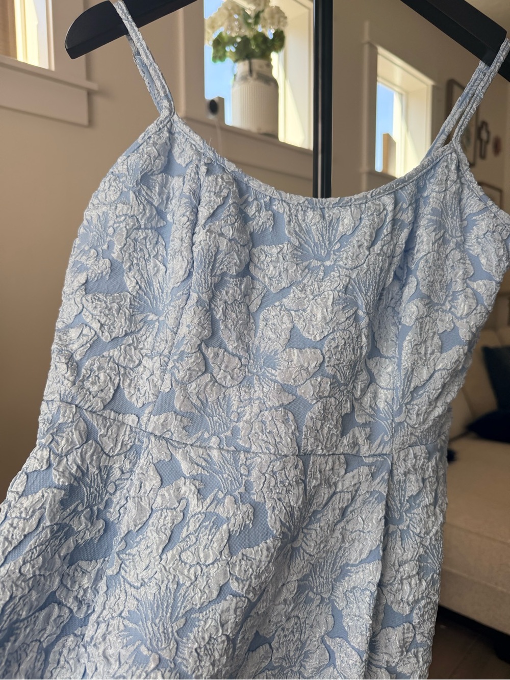 SHEIN / Floreya Light Blue Floral Textured Midi Dress • Size Medium - Picture 5 of 6